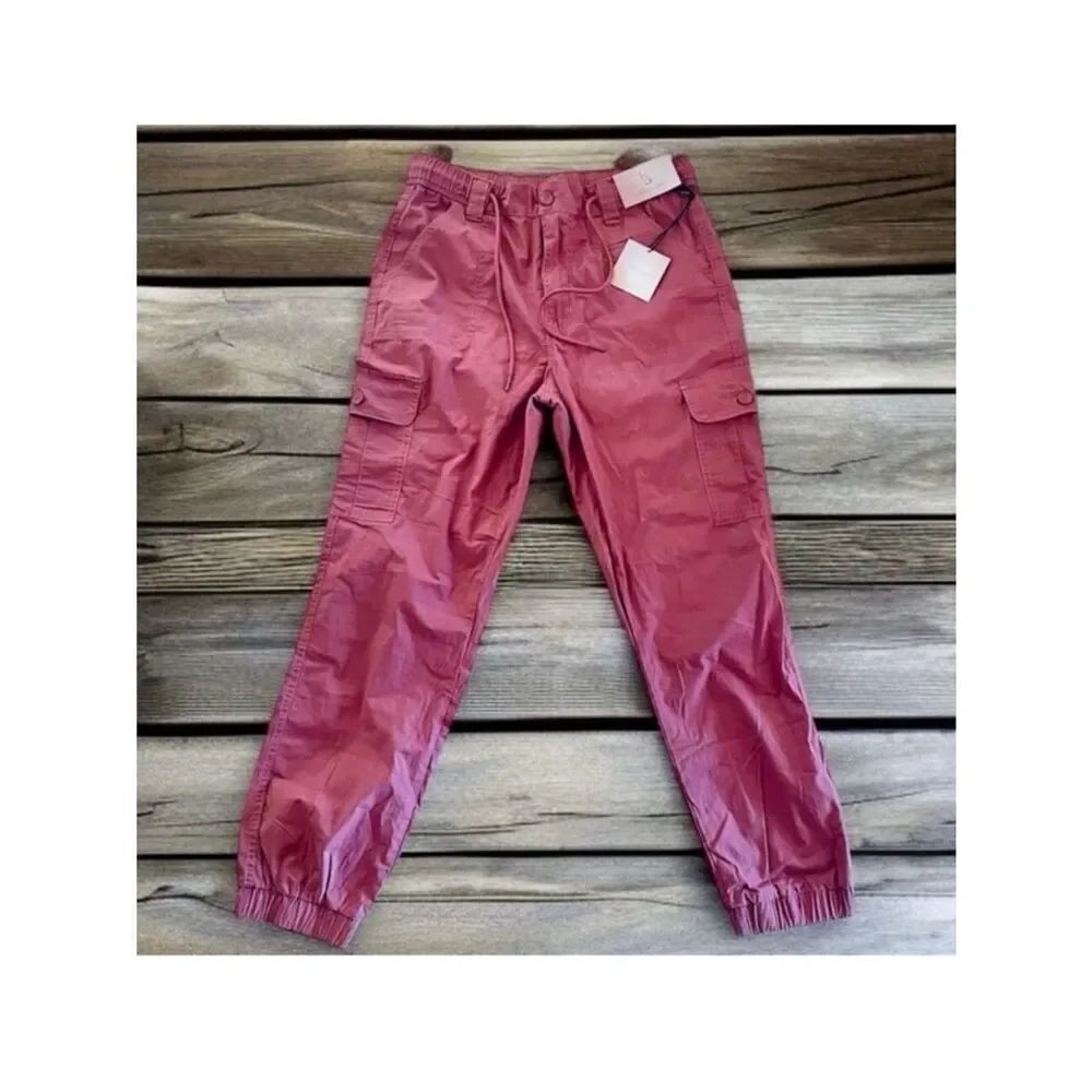 NWT Gorgeous Happily Grey Sz M Cotton Mix Pink Rose Brick Cargo Jogger Pants